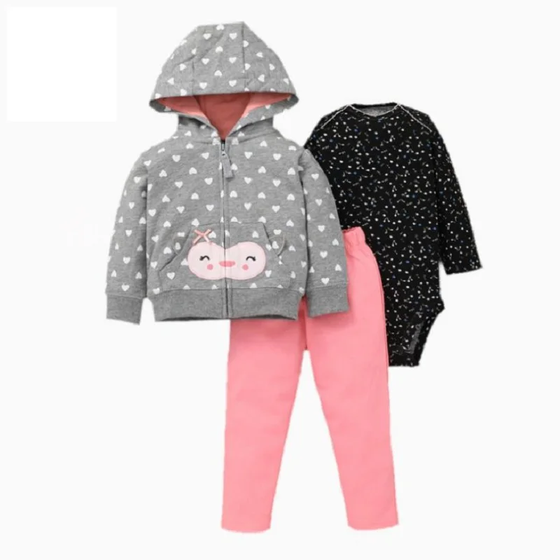 Baby Girl Clothes Set 2021 Fall Long Sleeve Zipper Cartoon Jacket+Romper+Pant Newborn Boy Outfit 6-24M vintage Baby Clothing Set