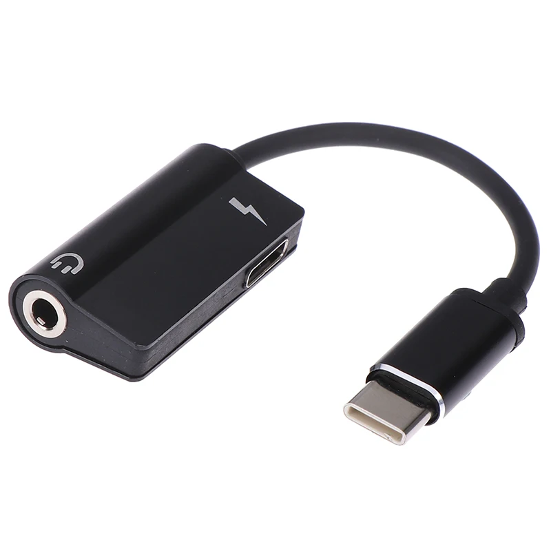 Usb type-C аудио адаптер для зарядки 2 в 1 type C папа-мама 3,5 мм разъем для наушников+ зарядный конвертер для мобильного телефона Android - Цвет: Черный