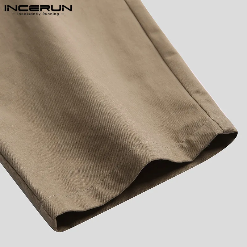 Casual Men Pants Cotton Elastic Waist Fashion High Street Baggy Classic Trousers Men Solid Pants Joggers Plus Size INCERUN
