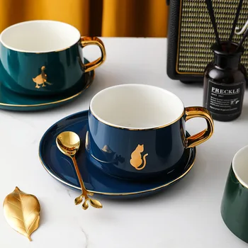 

Vintage Coffee Cup Set Simple Ceramic Coffee Flower Tea Cup With Dish&Spoon Cappuccino Latte Mug Office Drinkware 200ml Gifts