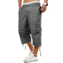 Эластичные праздничные мужские брюки шорты средней талии летние брюки карго Твердые упражнения подарок повседневные штаны с карманами
