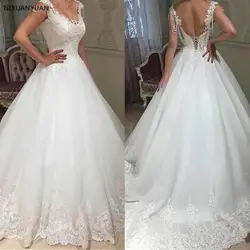 Стильный тюль совок декольте A-Line свадебное платье с бисером кружева платье с вышивкой и открытой спиной свадебное платье Vestido De Noiva Curto