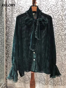 

Elegant Bow Blouses 2019 Autumn Winter Fashion Plus Size Shirt Women Beading Button Long Sleeve Vintage Shirt Tops Female Blouse