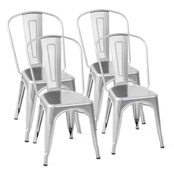 

Costway Set of 4 Distressed Style Dining Side Chair Stackable Bistro Cafe Metal Sliver