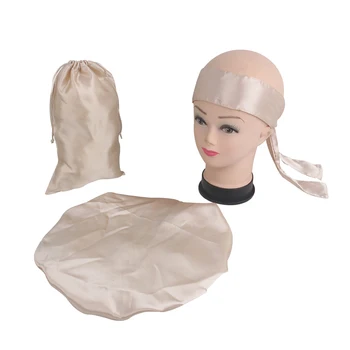 

Blank stock 100% virigin hair satin bag bundle wrap headband sleep bonnet extended size bonnet