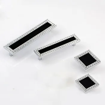 

Black Silver Crystal Dresser Knobs Drawer Handles / Square Glass Cabinet Handle Knob Kitchen Cupboard Handle Bling Hardware