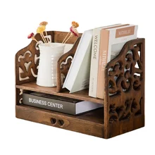 

Creative Retro Solid Wood Desktop Storage Rack Desk Shelf Wooden File HolderCD