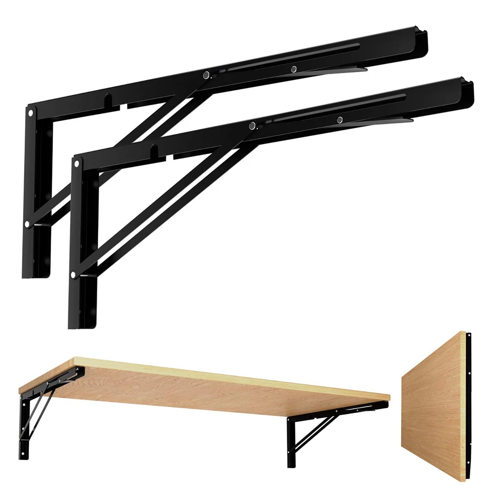16'' Folding Shelf Brackets Heavy Duty Stainless Steel DIY Wall Mounted Bracket Space Saving for Table Work Bench(2pcs) |