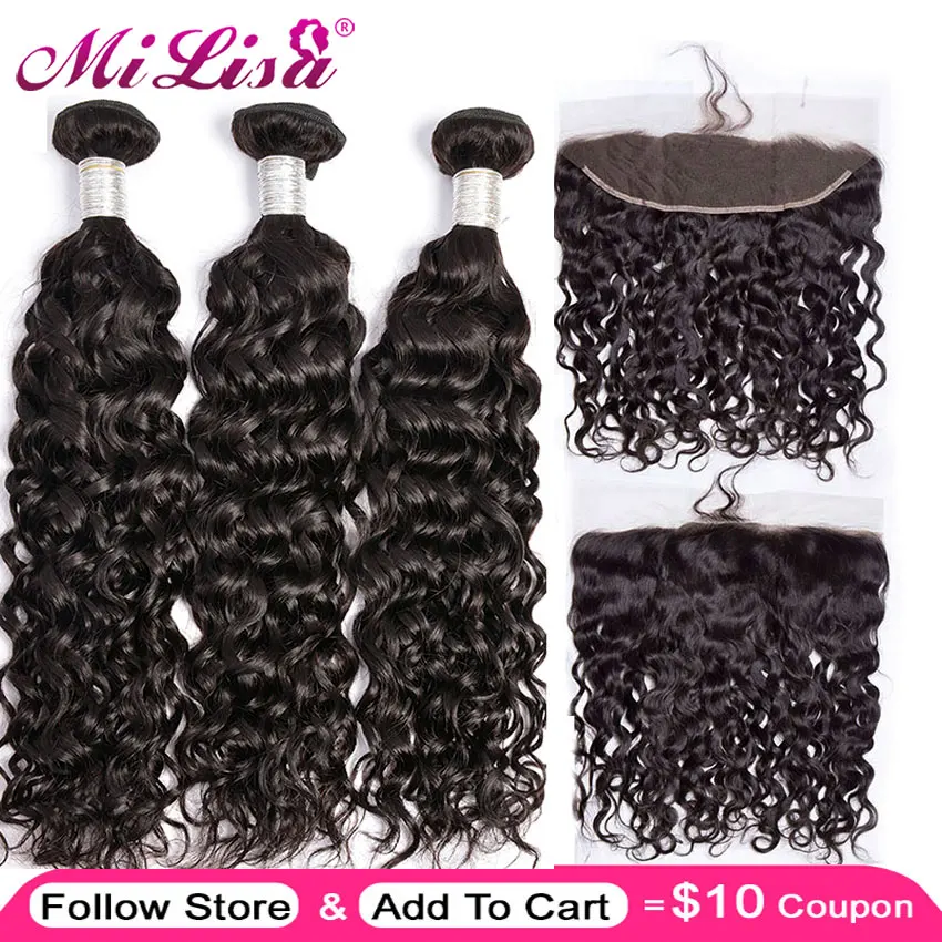 

Brazilian Water Wave 3 Bundle With Lace Frontal Closure Mi Lisa Remy H 100% Human Hair Weave 13x 4 Lace Frontal With Bundle Deal