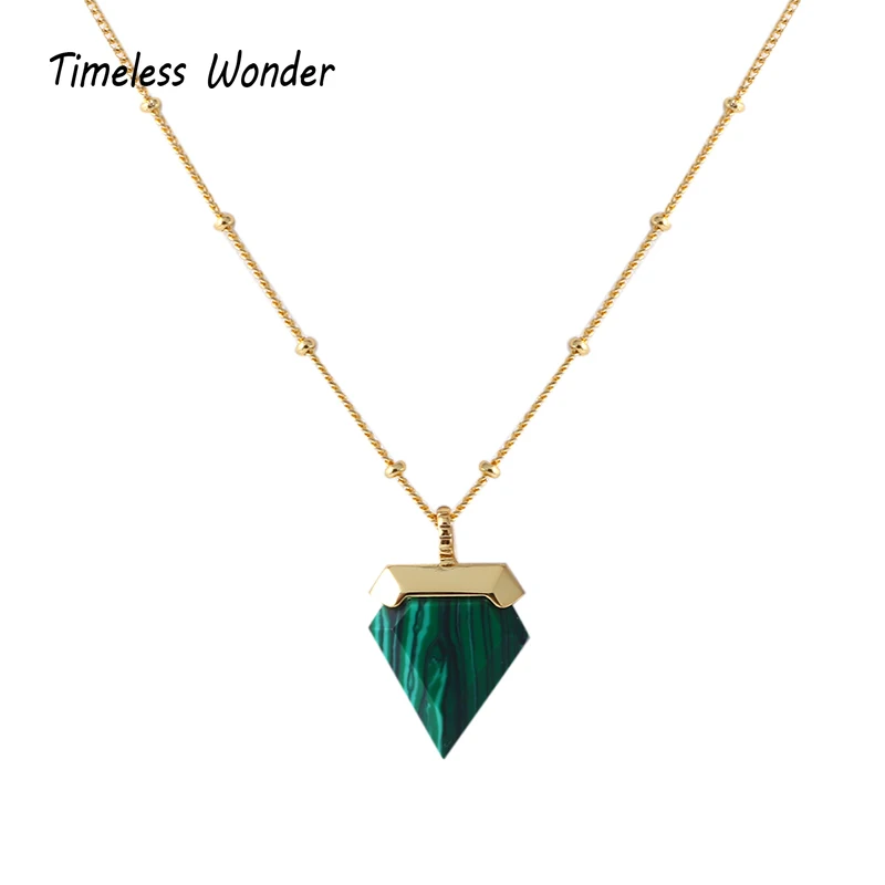 

Timeless Wonder Brass Stunning Geo Spike Malachite Chains Choker Necklace Women Jewelry Punk Gothic Top Trendy Boho New 2527