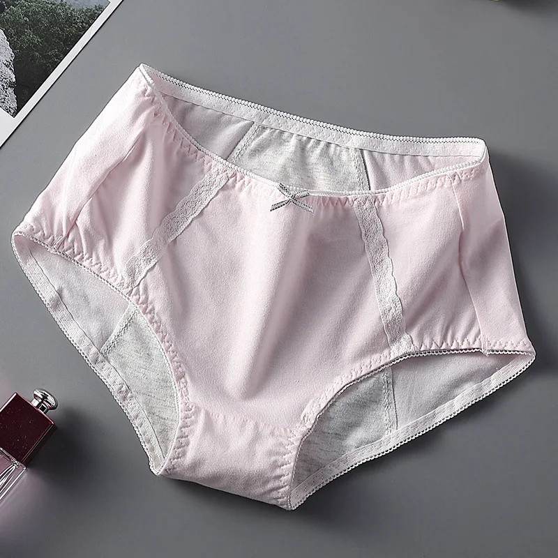 Герметичные менструальные трусики, физиологические трусы, женское нижнее белье, хлопковые кружевные непромокаемые трусы с высокой талией, Прямая поставка - Цвет: Light Pink