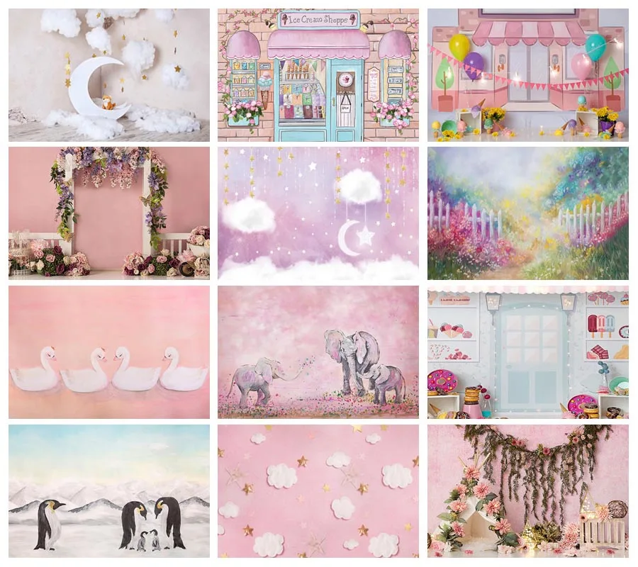 

Mehofond Pink Flower Photography Background Castle Clouds Rainbow Newborn Baby Shower Birthday Party Backdrop Photo Studio Prop