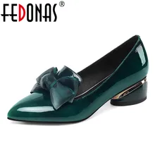 FEDONAS Elegant Women Spring Summer Shoes Women Genuine Cow Patent Leather Pointed Toe Butterfly-knot Pumps Dancing Shoes Woman