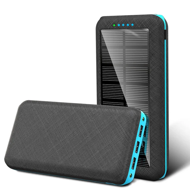 Solar Portable 80000mAh Qi Wireless Fast Charging Power Bank External Battery for Xiaomi Samsung IPhone Wireless blue