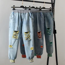 Винтажные Джинсы бойфренда для женщин с высокой талией свободные рваные женские джинсы из денима штаны-шаровары уличная одежда большого размера джинсы для мам 4XL