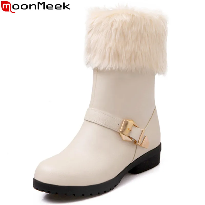 

MoonMeek big size 34-43 fashion winter snow boots women round toe slip on ankle boots med heels keep warm ladies boots 2020 new