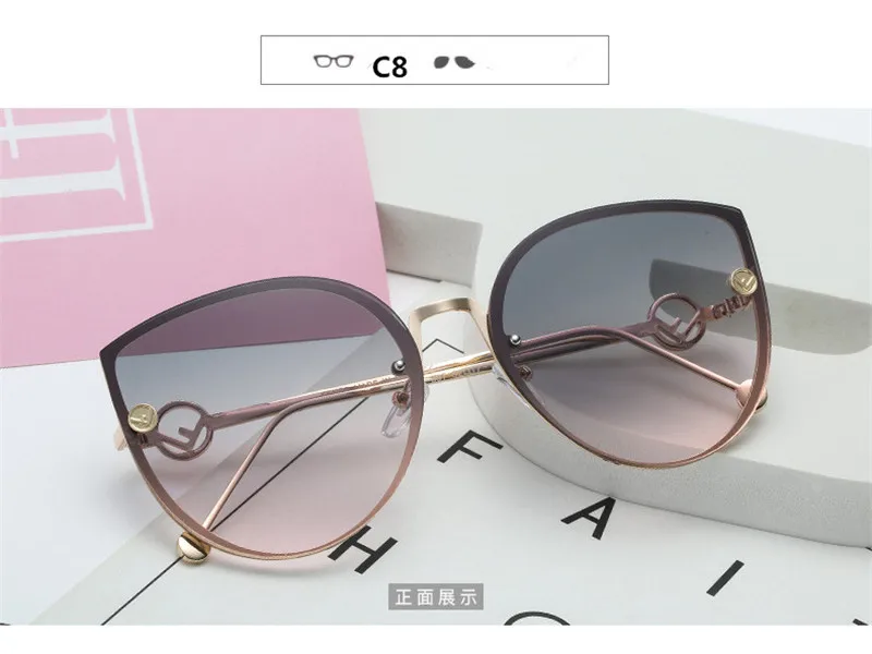 Занавес роскошные женские солнцезащитные очки кошачий глаз женские брендовые дизайнерские зеркальные безободковые винтажные черные градиентные солнцезащитные очки для женщин UV400 - Цвет линз: 1656
