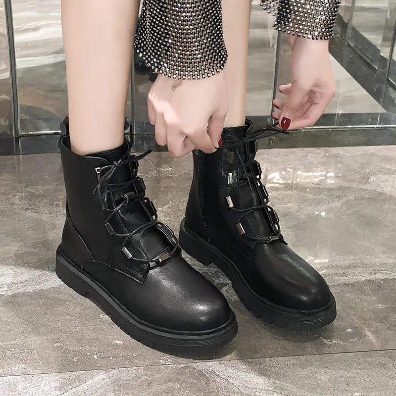 

2019 Autumn & Winter New Style Flat Short Boots Women's Handsome Martin Boots Women's British-Style Lace-up Combat Boots Locomot