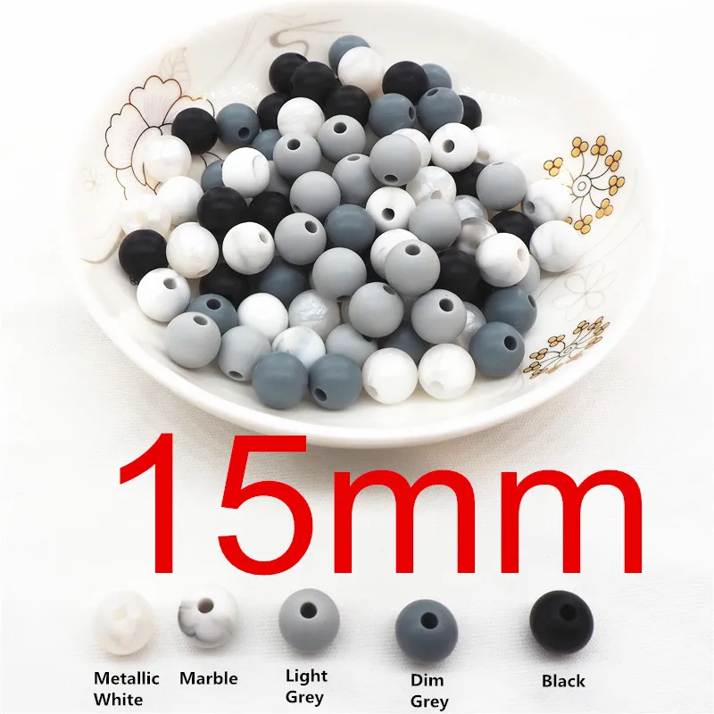 15mm Chenkai, 100 шт, 9 мм, 12 мм, 15 мм, силиконовые бусины для прорезывания зубов, сделай сам, Детская соска, пустышка, подвеска, ювелирное изделие, сенсорное Прорезывание Зубов, игрушка из бисера, BPA бесплатно - Цвет: 15mm