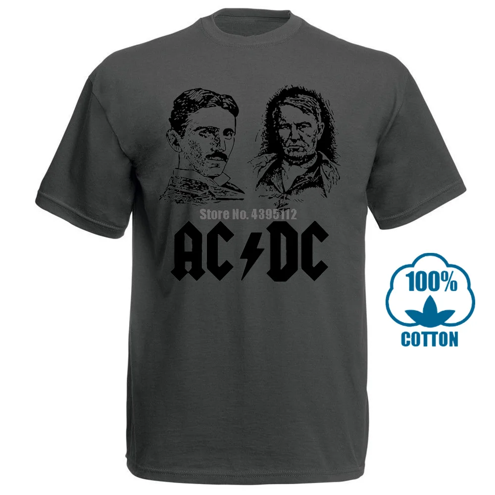 Никола Тесла Томас Эдисон футболка Никола Тесла ACDC футболка Fat Duck Футболки для девочек Горячая Broadcloth забавная Летняя мода - Цвет: Charcoal
