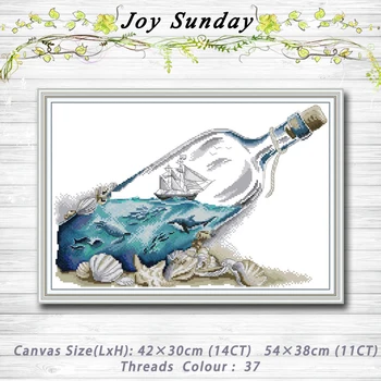 

Sea in a bottle decor painting 14CT 11CT counted cross stitch kits embroidery sets Needlework Sets Home decor