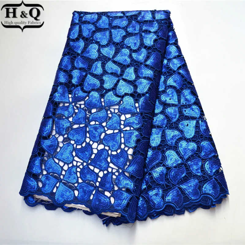 

Newest Blue African Lace Fabric With Sequins 5 Yards High Quality Nigeria Organza Lace Fabric For Nigerian Party Dress PS7693-20