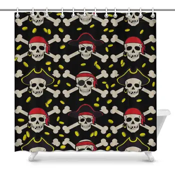 

Novelty Shower Curtain Bathroom Sets, Pirates Skull Gold, Funny Fabric Home Bath Decor 70 X 69 Inches