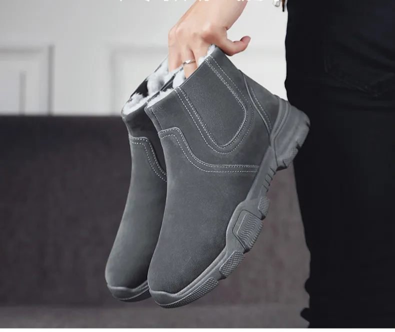 Men Snow Boots Plush Keep Warm Ankle Boots for Men Casual Shoes Comfortable Hard-wearing Slip-on Fur Warm Ankle Boots AODLEE