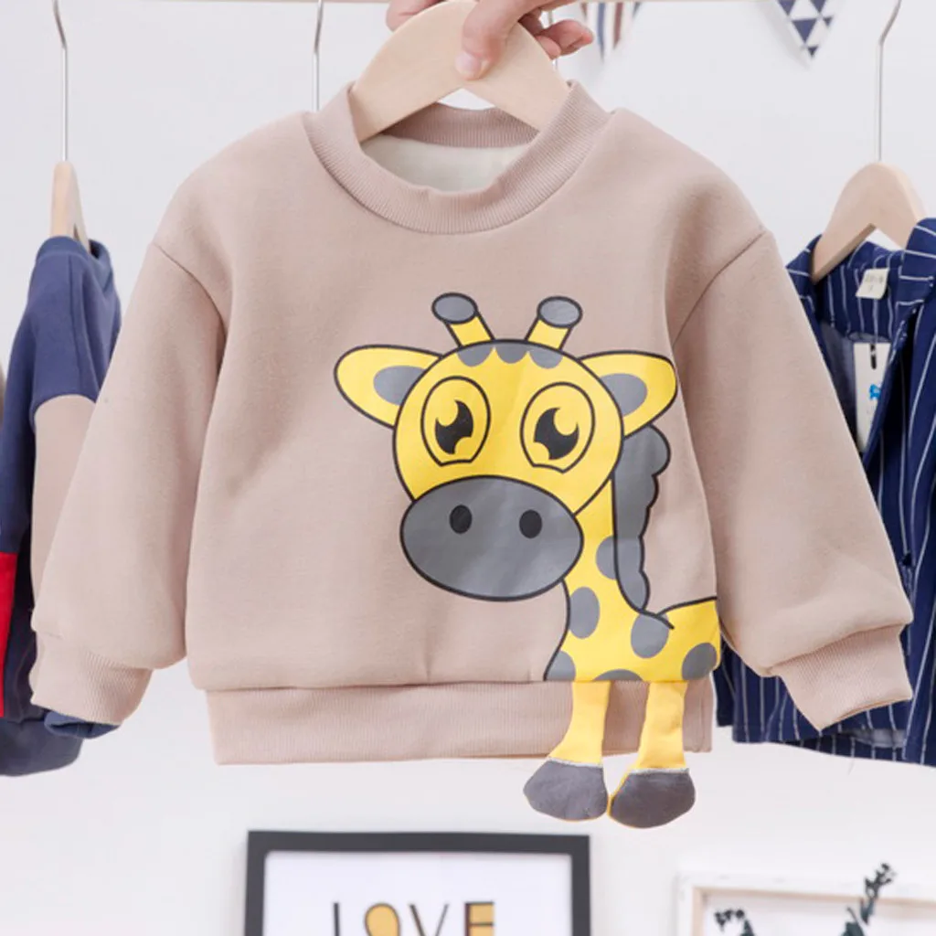 Детский зимний свитер пуловер с жирафом для мальчиков и девочек, футболка Топы, Детская осенняя толстовка с длинными рукавами