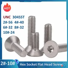 UNC 304 Stainless Steel Countersunk Flat Head Hex Socket Screws American Standard Allen Bolts 2#-56 4#-40 6#-32 8#-32 10#-24