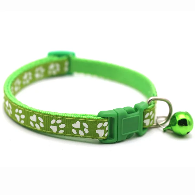 The New Pet Collar, Adjustable Colored Collar with Bell for Positioning and Cat Paw Dog Print Traction Accessories light green