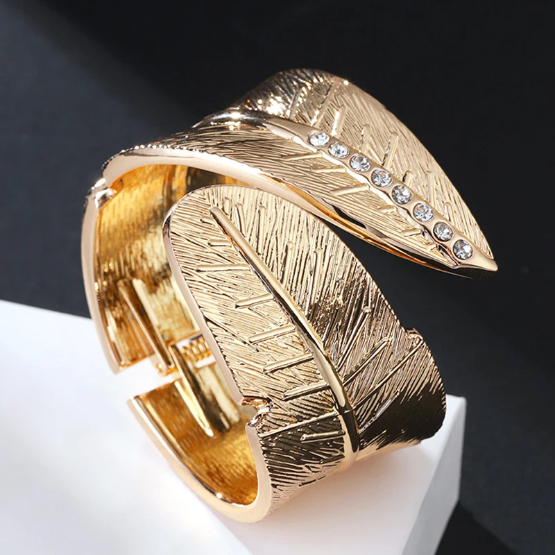 Bangles Leaves Crystal Jewelry Gold Color Womens Charm Bangle Bracelet For Gift New Fashion cuff bracelets bangle bracelet crystal bracelets