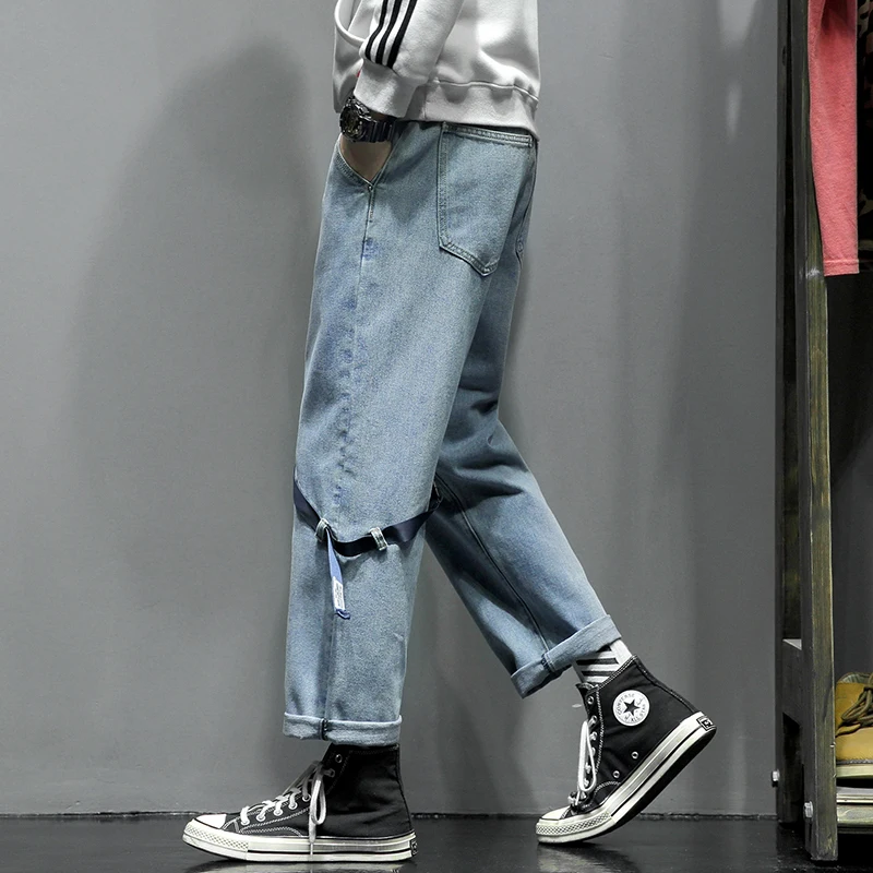 50% OFF Spring Jeans Men's Fashion Washed Solid Color Casual Jean Pants Men Streetwear Wild Loose Hip Hop Denim Trousers Mens M-5XL