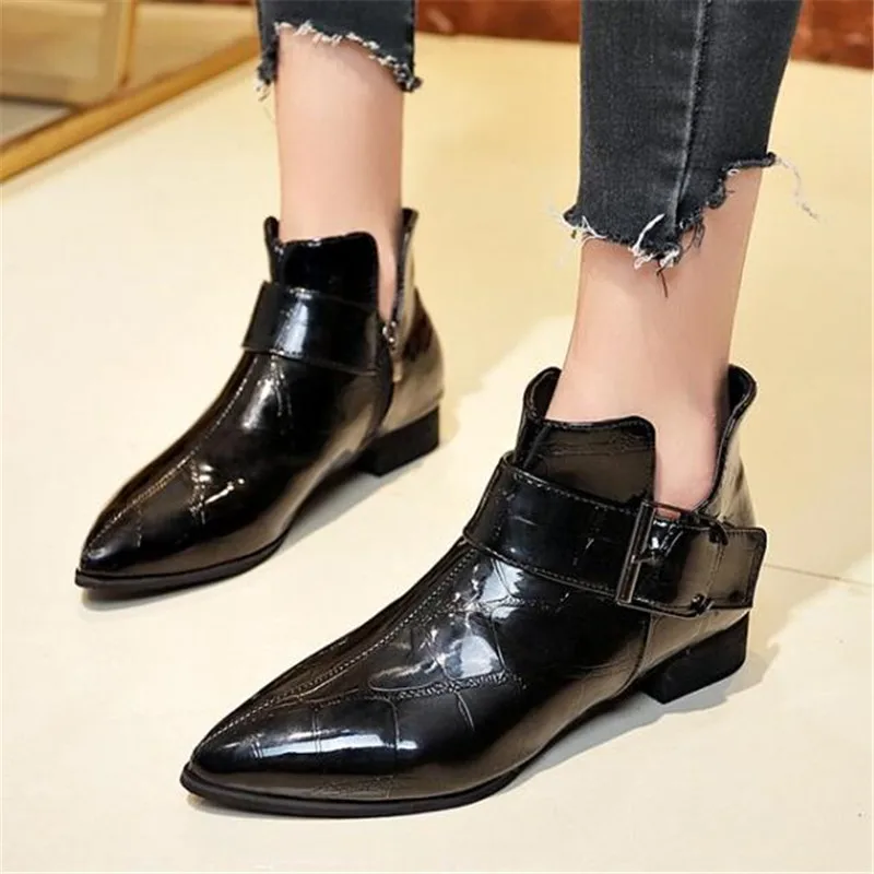 

Mhysa 2019 Autumn New Fashion Women Pointed leather boots Boots Leather Ankle Boots Pointed Low Heel Boots Female Ankle boots