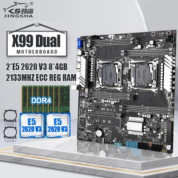 

Jingsha X99 dual CPU motherboard with Xeon 2*E5 2620V3 CPU and 8*4GB=32GB DDR4 ECC REG RAM support 8-channel 2133mhz RAM