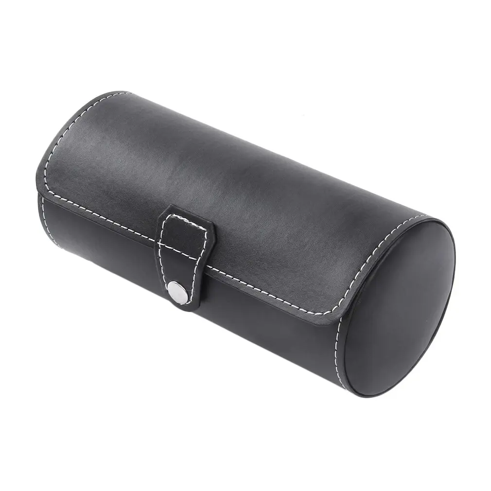 

3 Grids Brown Black Color Cylinder Shape Leather Watches Display Case Boxes Jewelry Storage Portable Watch Box