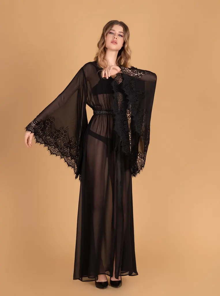 Black Sexy Bridal Robes Women Sleepwear 