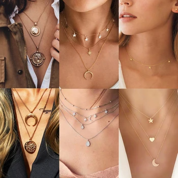 

17KM Bohemian Star Pendant Necklaces For Women Girls Vintage Gold Sliver Color Necklace 2020 Elegant Choker Fashion Jewelry