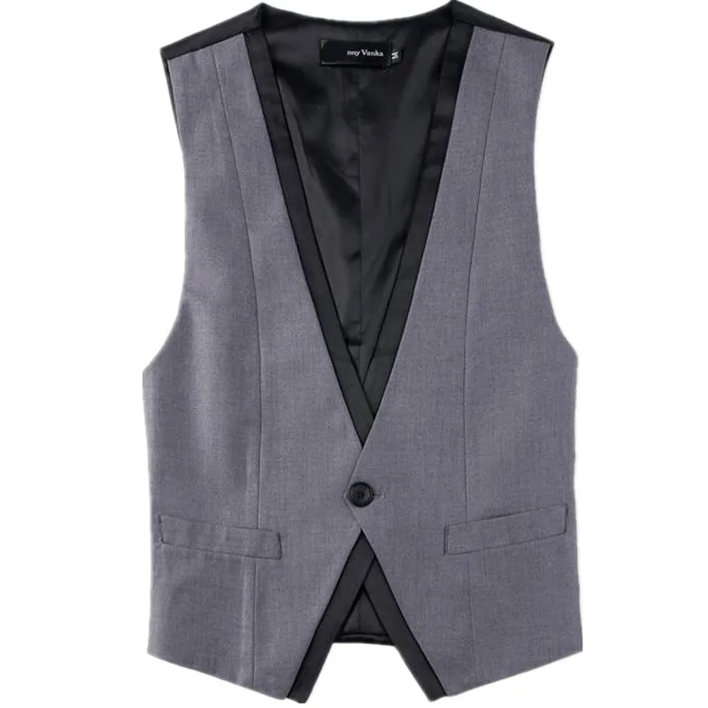 

New Black Men's Clothing British Style Slim Masculino Cotton one button Sleeveless Jacket Waistcoat Men Suit Vest