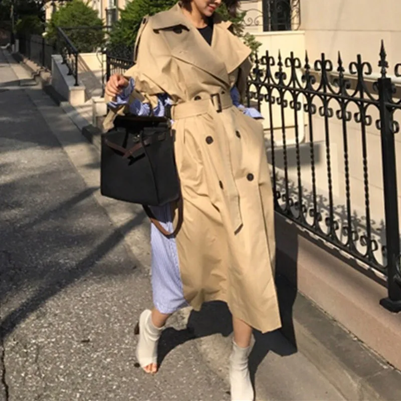 

Striped Patchwork Windbreaker For Women Long Sleeve Lace Up Trench Coat Female Korean Fashion 2019 Autumn Oversized
