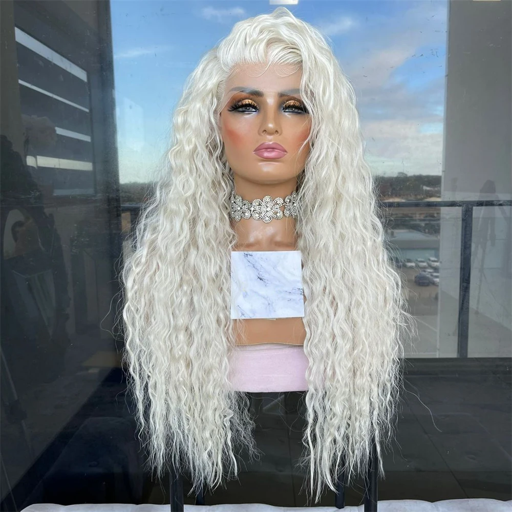 Long Curly Platinum Blonde Lace Wig with Baby Hair Naturl Hairline