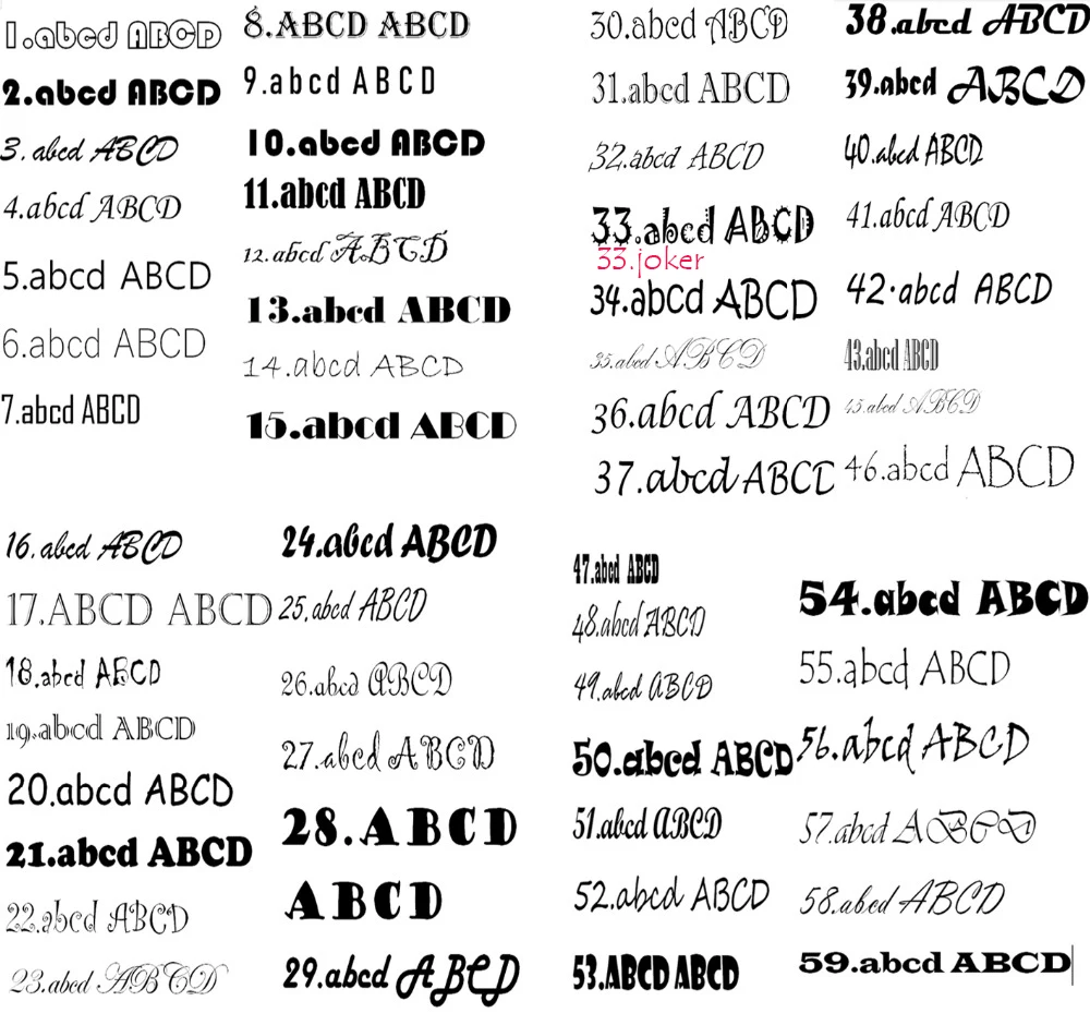 字体参考表