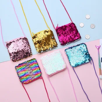 

2019 New Style Cross-body Square Sling Bag DIY Children Sequin Wallet Shoulder Cartoon Sequin Purse Women's