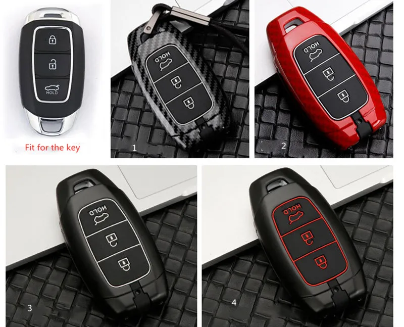 carbon Car Key Case For Hyundai Santa Fe TM I30 Solaris Azera Elantra Grandeur Accent Keychain Holder Protector Cover