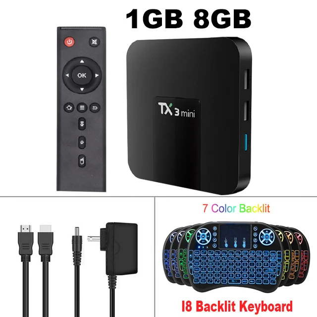 ТВ-приставка TX3 MiNi Android 7,1 Smart tv box 2 Гб 16 Гб четырехъядерный процессор Amlogic S905W DDR3 H.265 4K HD WiFi IP tv медиаплеер 1 ГБ 8 ГБ - Цвет: 1G8G-I8 Keyboard