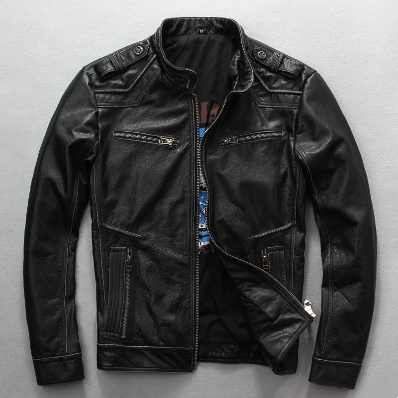 2019 New Men S Motorcycle Leather Jacket Vintage Black Thick Cowhide Genuine Rider Jackets Back 3d Cross Biker Coats Genuine Leather Coats Aliexpress