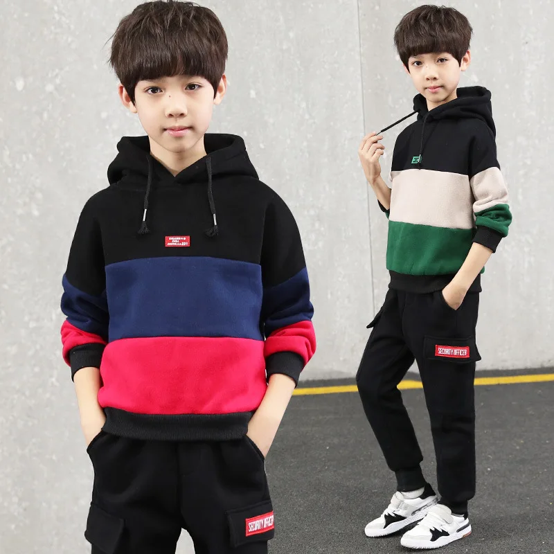 

Childrenswear BOY'S plus Velvet Hoodie Suit Autumn & Winter New Style Korean-style Big Boy Thick Warm Children Two-Piece Set Fas