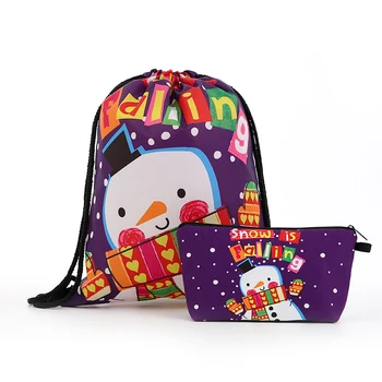

Suit drawstring Backpack drawstring bags printing Snowman Letter men Casual bags Women's shoulder bag Polyester Christmas new