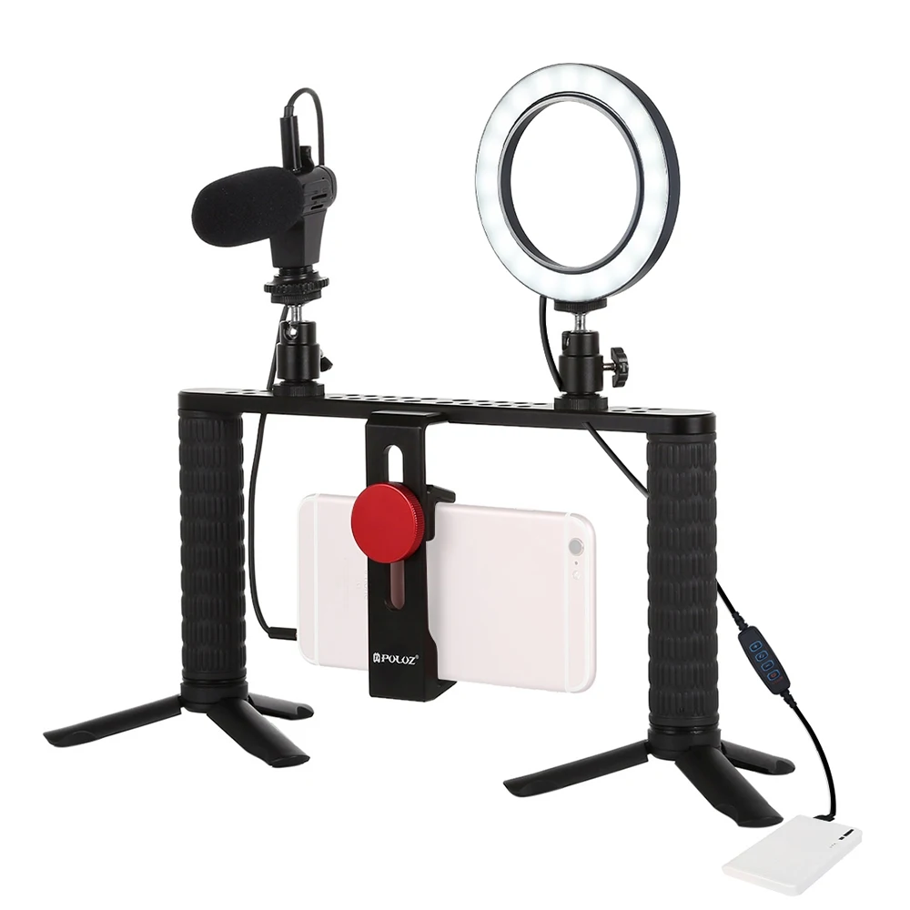 

Photography 4 in 1 Vlogging Live Streaming Video Recording Broadcast Microphone Fill Light Holder Stabilizer Tripods Stand Kit