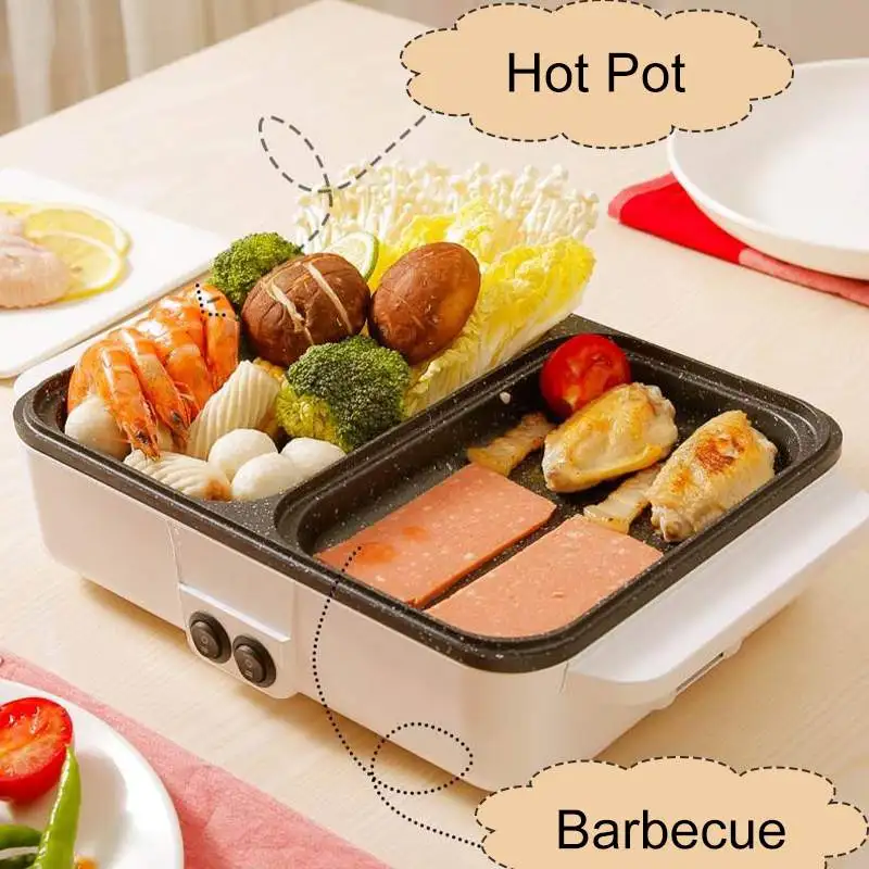 Electric Hot Pot 110V/220V 2 IN 1 Electric Hot Pot Cooker BBQ Grill Multicooker 1200W